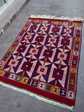 Çanakkale Yün Kilim (Bordo, Mor, Krem)